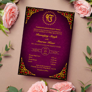 Punjabi Sikh Wedding Anand Karaj Golden Einladung