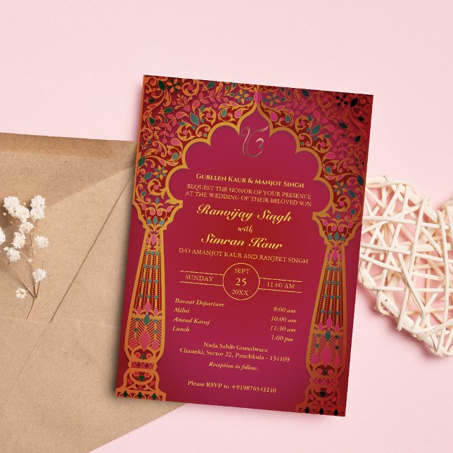 Punjabi Sikh Wedding Anand Karaj Golden Einladung (Von Creator hochgeladen)