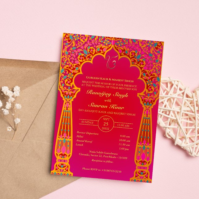 Punjabi Sikh Wedding Anand Karaj Golden Einladung (Von Creator hochgeladen)