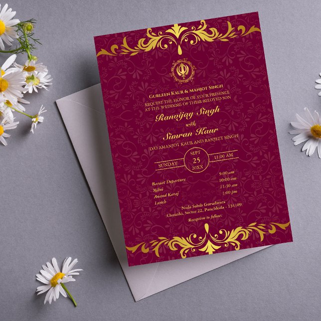 Punjabi Sikh Wedding Anand Karaj Golden Einladung (Von Creator hochgeladen)