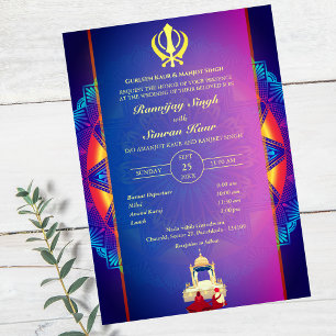Punjabi Sikh Wedding Anand Karaj Golden Einladung