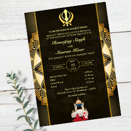 Punjabi Sikh Wedding Anand Karaj Golden Einladung