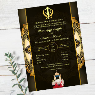 Punjabi Sikh Wedding Anand Karaj Golden Einladung