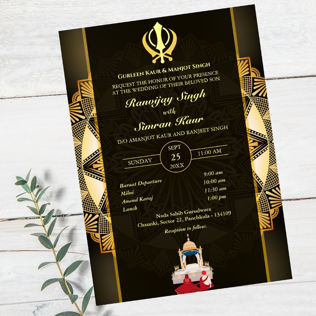 Punjabi Sikh Wedding Anand Karaj Golden Einladung (Von Creator hochgeladen)