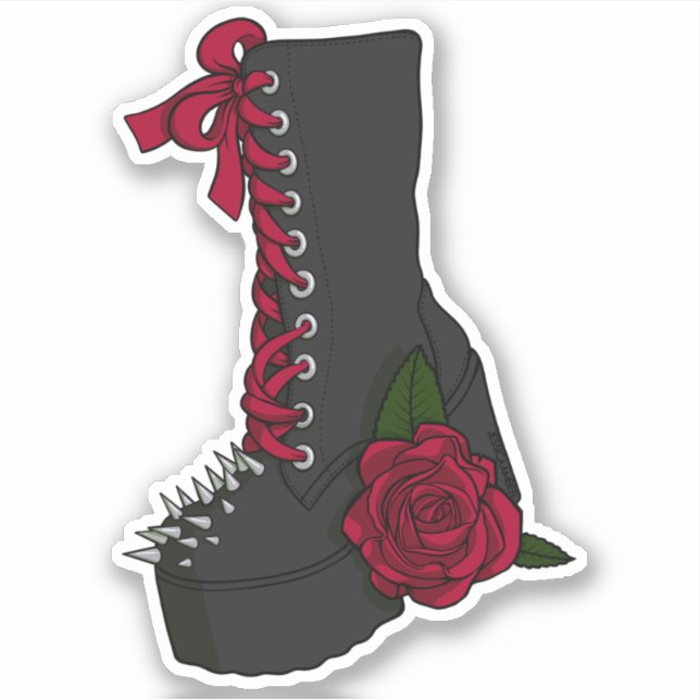 Punk Black Red Cartoon Boot Rose Vinyl Sticker (Vorderseite)