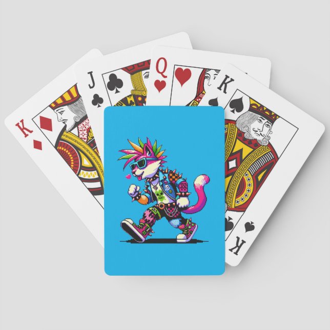 Punk Cat Attitude - Design für Coole Pixel Art Reb Spielkarten (Rückseite)