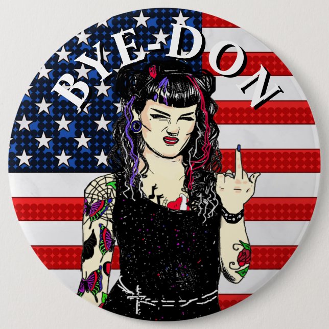 Punk Gothic Girl Drehe den Bird BYE-DON Button (Vorderseite)