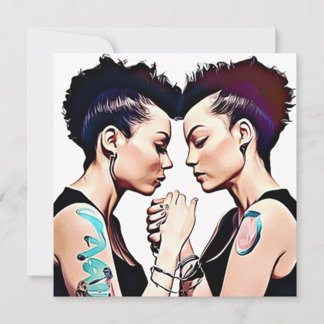 Punk Gothic Lesbian Couple on Beach Wedding Einladung (Vorderseite)
