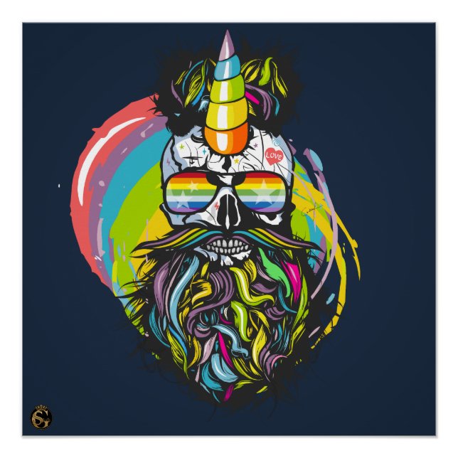 Punk Hipster G-Skulls Einhorn-Schädel Poster (Vorderseite)
