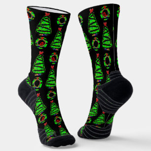 Punk-Kardinal-Weihnachtskranz und Xmas-Baum Socken