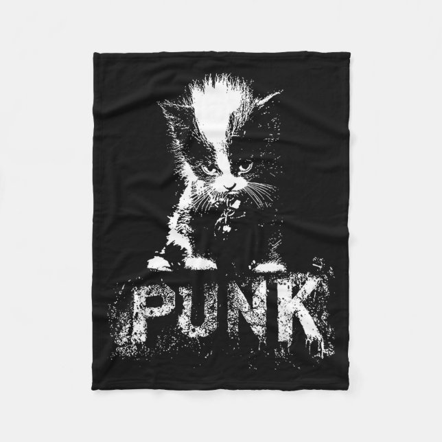 Punk Kitten Cat With Mohawk Nge Gothic Design  Fleecedecke (Vorderseite)