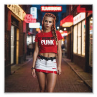 Punk Logo platziert Girl in Torn Red White Skirt