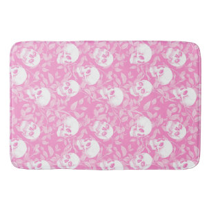 Punk Mädchen Gothic rosa Totenköpfe & Laub Hallowe Badematte