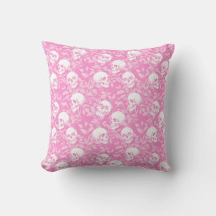 Punk Mädchen Gothic rosa Totenköpfe & Laub Hallowe Kissen