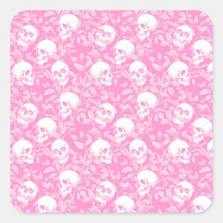 Punk Mädchen Gothic rosa Totenköpfe & Laub Hallowe Quadratischer Aufkleber