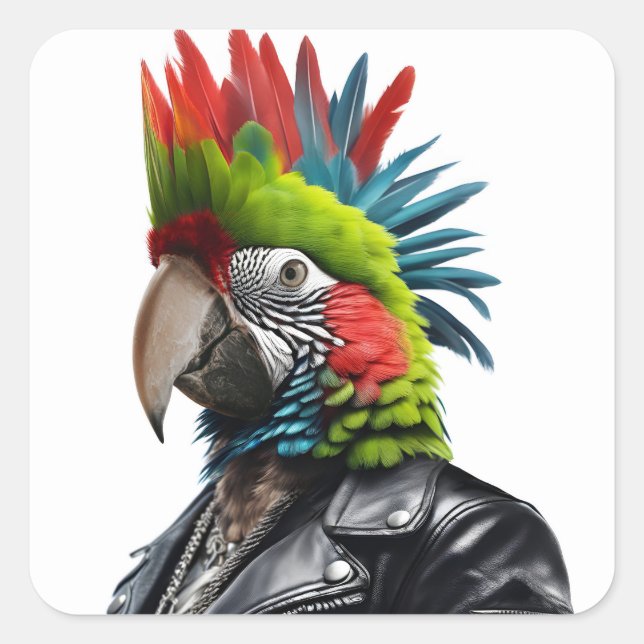 Punk Parrot Quadratischer Aufkleber (Vorderseite)