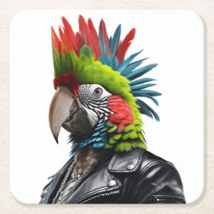 Punk Parrot Rechteckiger Pappuntersetzer