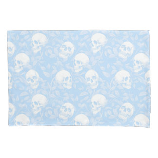 Punk-Pastellblau-gotische Totenköpfe und Laub Hall Kissenbezug