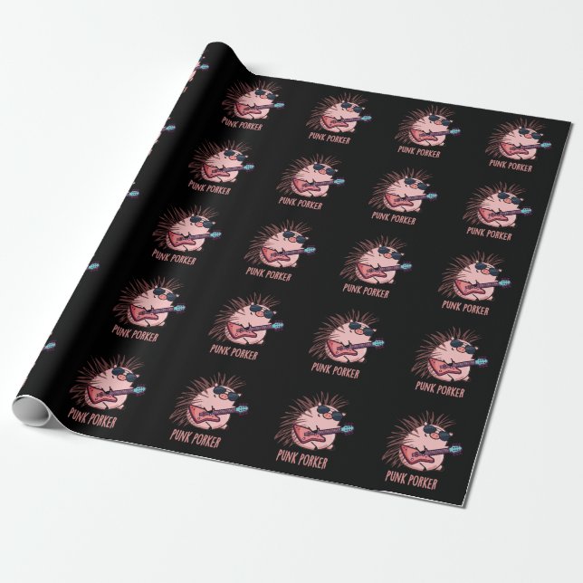 Punk Porker Funny Punk Rocker Pig Pun Dark BG Geschenkpapier (Ungerollt)