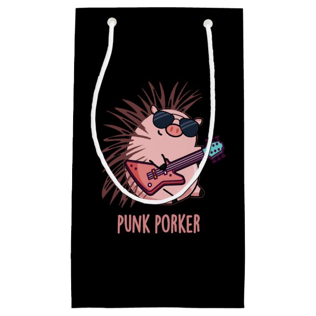 Punk Porker Funny Punk Rocker Pig Pun Dark BG Kleine Geschenktüte (Vorderseite)