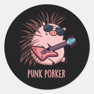 Punk Porker Funny Punk Rocker Pig Pun Dark BG Runder Aufkleber