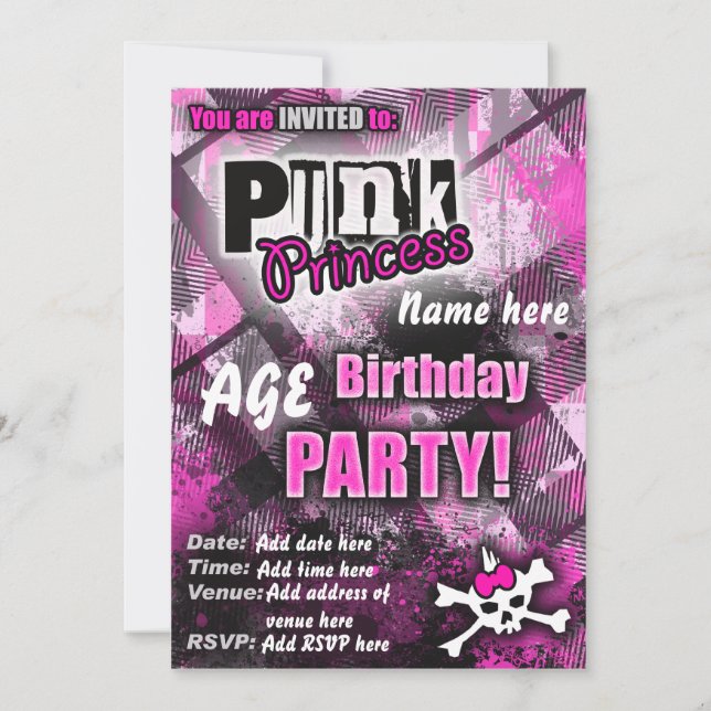 Punk Princess Birthday Party Einladung (Vorderseite)
