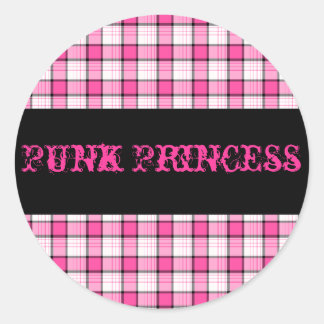 Punk Princess Pink und Karierte Schwarz-Aufkleber Runder Aufkleber