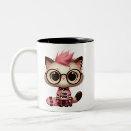 Punk Rock Cat mit Skateboard | Niedlich Rebel Kitt Zweifarbige Tasse