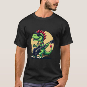 Punk Rock Dinosaur Playing Electric Gitarre Funny T-Shirt