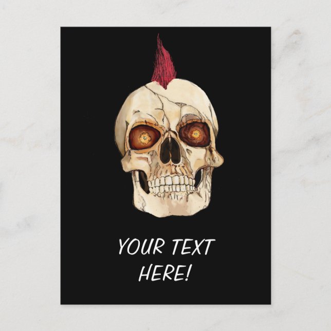 Punk Rock Gothic Skull mit Red Mohawk Postkarte (Vorderseite)