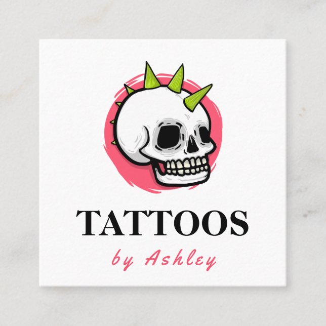 Punk Rock Gothic Skull Tattoo Artist Salon Studio Quadratische Visitenkarte (Vorderseite)
