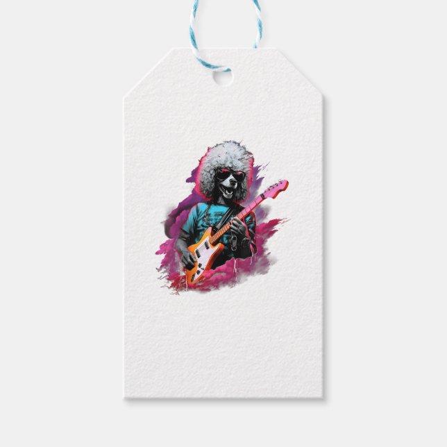 Punk Rock Guitar Poodle Dog Guitarist T - Shirt Geschenkanhänger (Vorderseite)