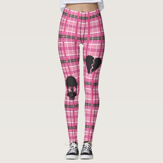 Punk Rock Pink Karierten Leggings (Vorderseite)