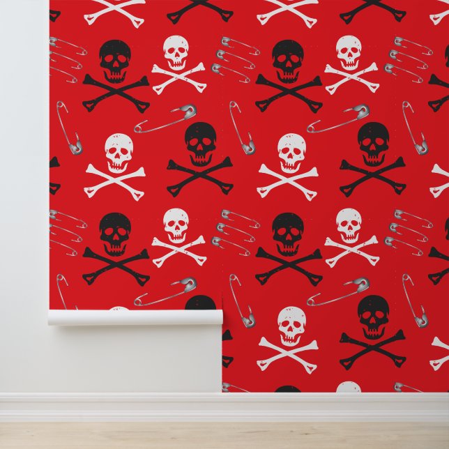 Punk Rock Safety Buttone and Skulls Goth Grunge Tapete (Anwendung)