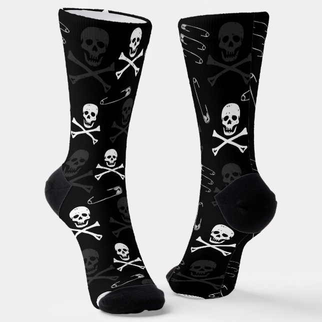 Punk Rock Safety Buttons and Skulls Pattern Socken (Gewinkelt)