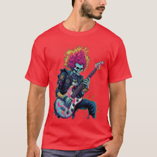 Punk Rock Skelett spielt Gitarre Grafik Band T-Shirt