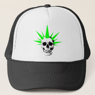 Punk Rock Skull mit Neon Green Spikey Hair Truckerkappe