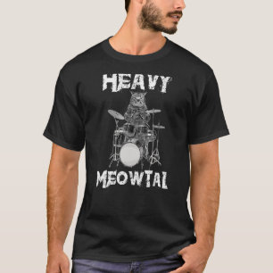 Punk Rock Sunglasses Cat Playing Drums Music Drum T-Shirt