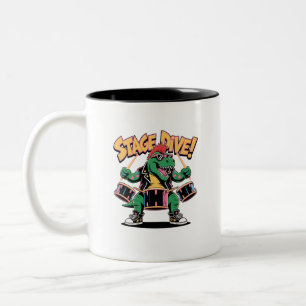 Punk Rock T-Rex Dinosaur Trommler - Lustige Musik Zweifarbige Tasse
