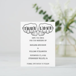 Punk Rock Tattoo Hands Save the Date Minimalistisc Einladung