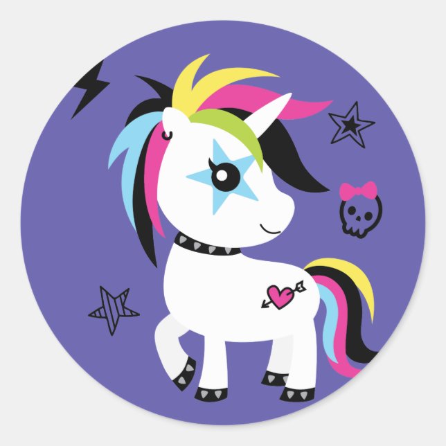 Punk Rock Unicorn Runder Aufkleber (Vorderseite)