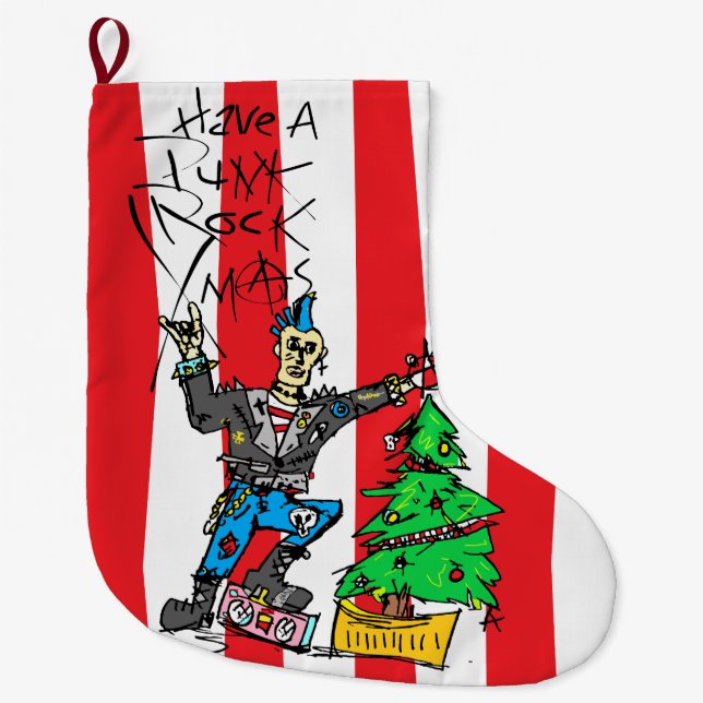 PUNK ROCK XMAS mit/STREIFEN Großer Weihnachtsstrumpf (Vorderseite)