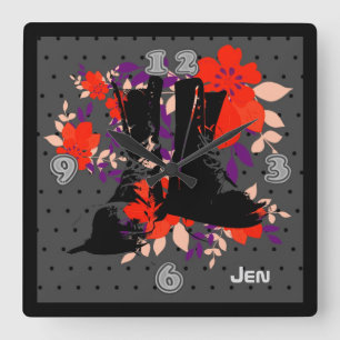 Punk Rocker Boots Personalisiert Quadratische Wanduhr