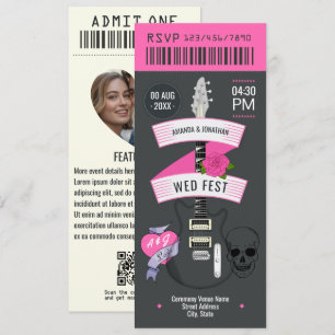Punk-Romantik-Rock-’n’-Roll-Hochzeitsticket Einladung