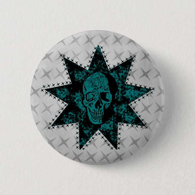 Punk-Schädeltaste (Aquamarin) Button (Vorderseite)