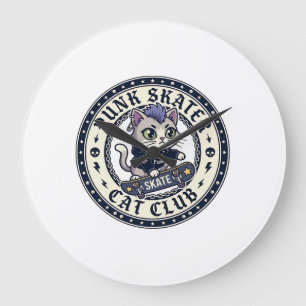 Punk Skater Katze Lustiges Katzenliebhaber-Design Große Wanduhr