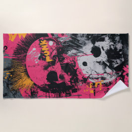 Punk Skull Graffiti Collage in Pink and Yellow Strandtuch