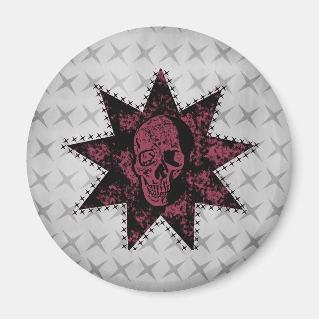 Punk Skull Magnet (Dunkelrosa) (Vorne)