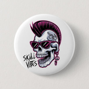 Punk Skull Vibes. Cooler Schädel mit Sonnenbrille  Button