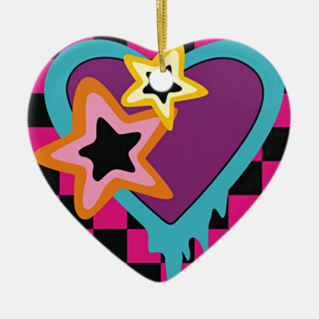 Punk Sterne und Herzen blau pink lila 3 Keramik Ornament (Vorne)